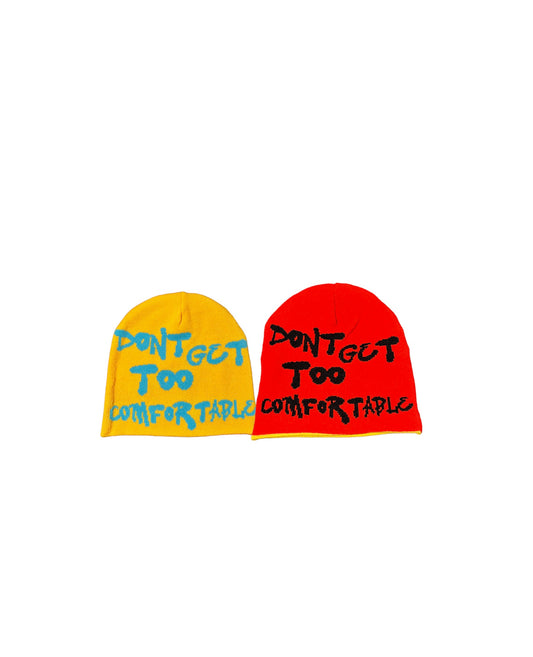 Don’t Get Too Comfortable Reversible Beanie (Yellow & Red)